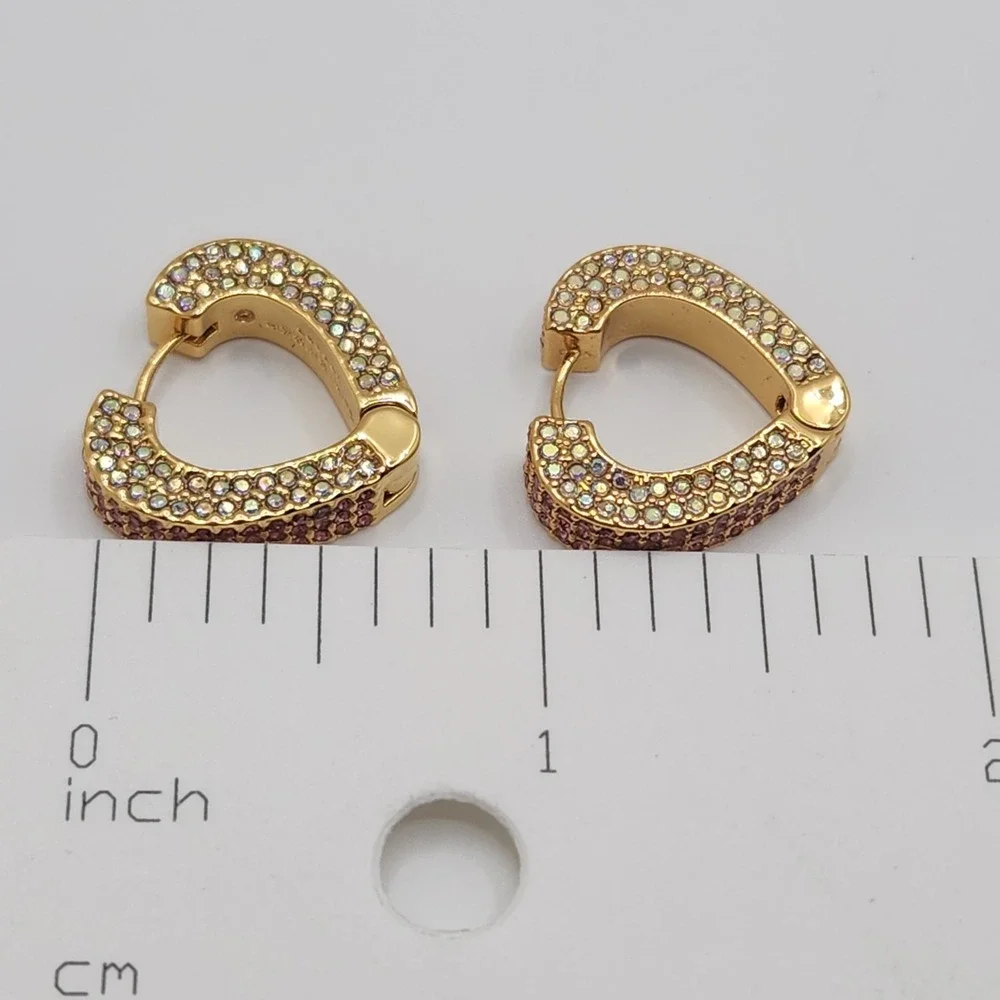 Kurt Geiger London Pave Heart Huggie Earrings Gold Pink Crystal Y2K Glam - Picture 6 of 8